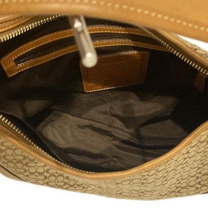 COACH Hand Bag Tote Purse Signature 6617 Jacquard Leather Khaki Brown Authentic