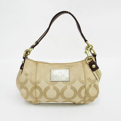 COACH Long Shoulder Bag Purse 2way Poppy Canvas Leather Brown Multicolor Auth