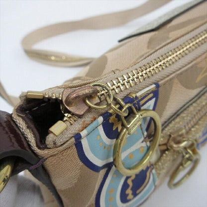 COACH Long Shoulder Bag Purse 2way Poppy Canvas Leather Brown Multicolor Auth