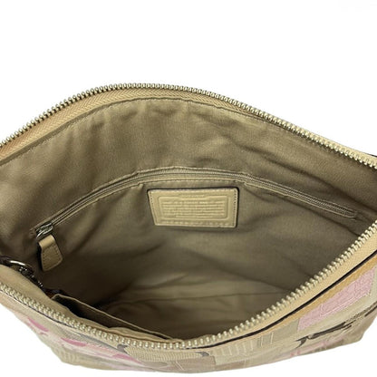 COACH Shoulder Bag Purse Signature Jacquard Suede Leather Pink Dark Brown