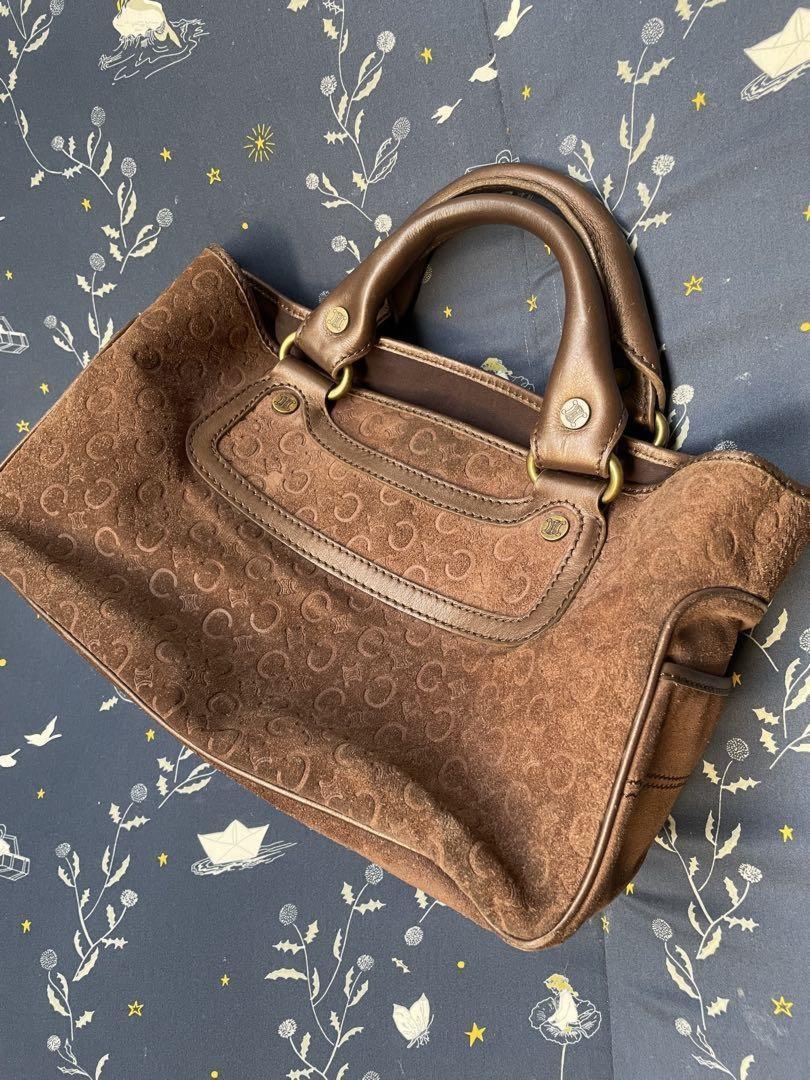 CELINE Hand Bag Tote Purse Boogie C Macadam Suede Brown Authentic