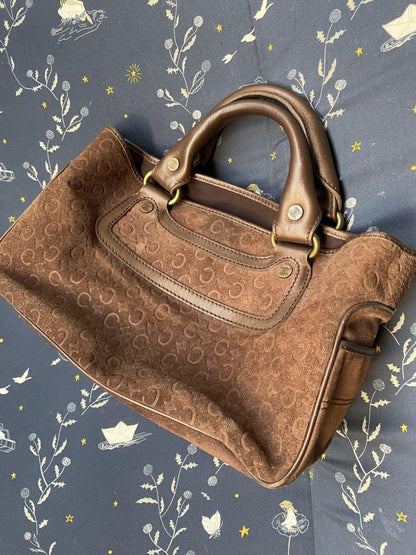 CELINE Hand Bag Tote Purse Boogie C Macadam Suede Brown Authentic