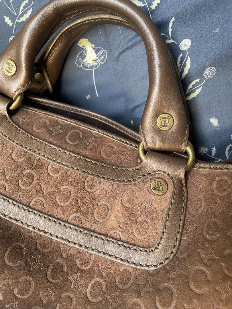 CELINE Hand Bag Tote Purse Boogie C Macadam Suede Brown Authentic