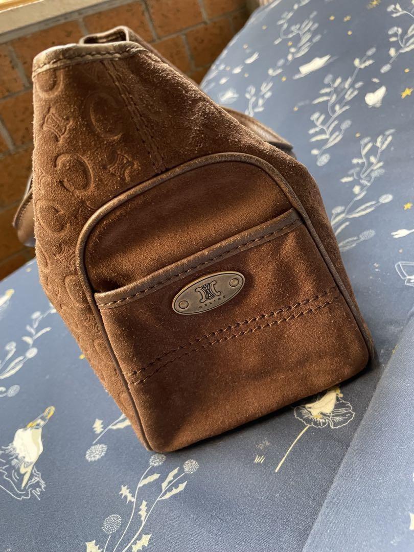 CELINE Hand Bag Tote Purse Boogie C Macadam Suede Brown Authentic