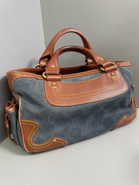 CELINE Hand Bag Tote Purse Boogie Macadam Denim Leather Brown Authentic