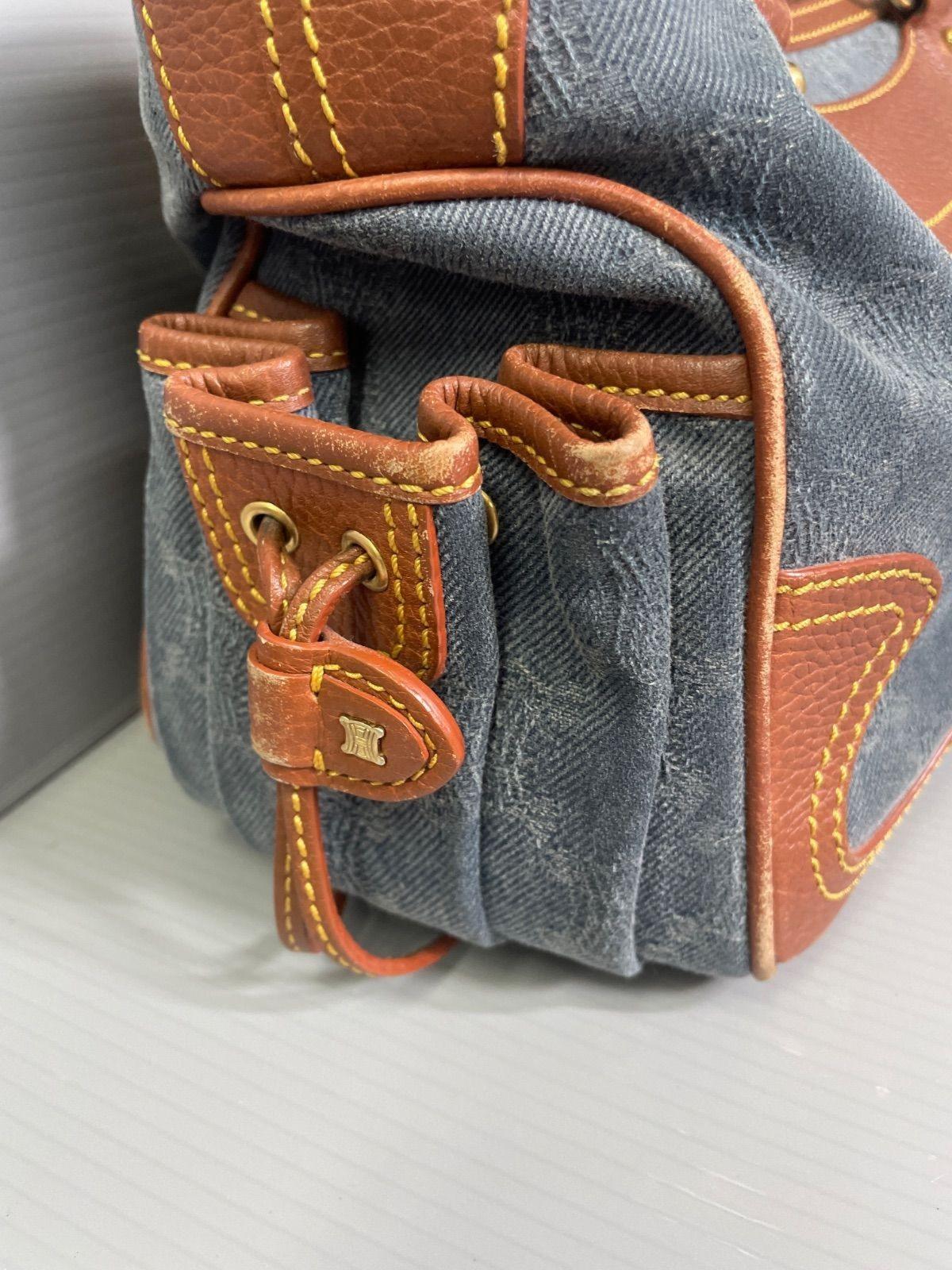 CELINE Hand Bag Tote Purse Boogie Macadam Denim Leather Brown Authentic