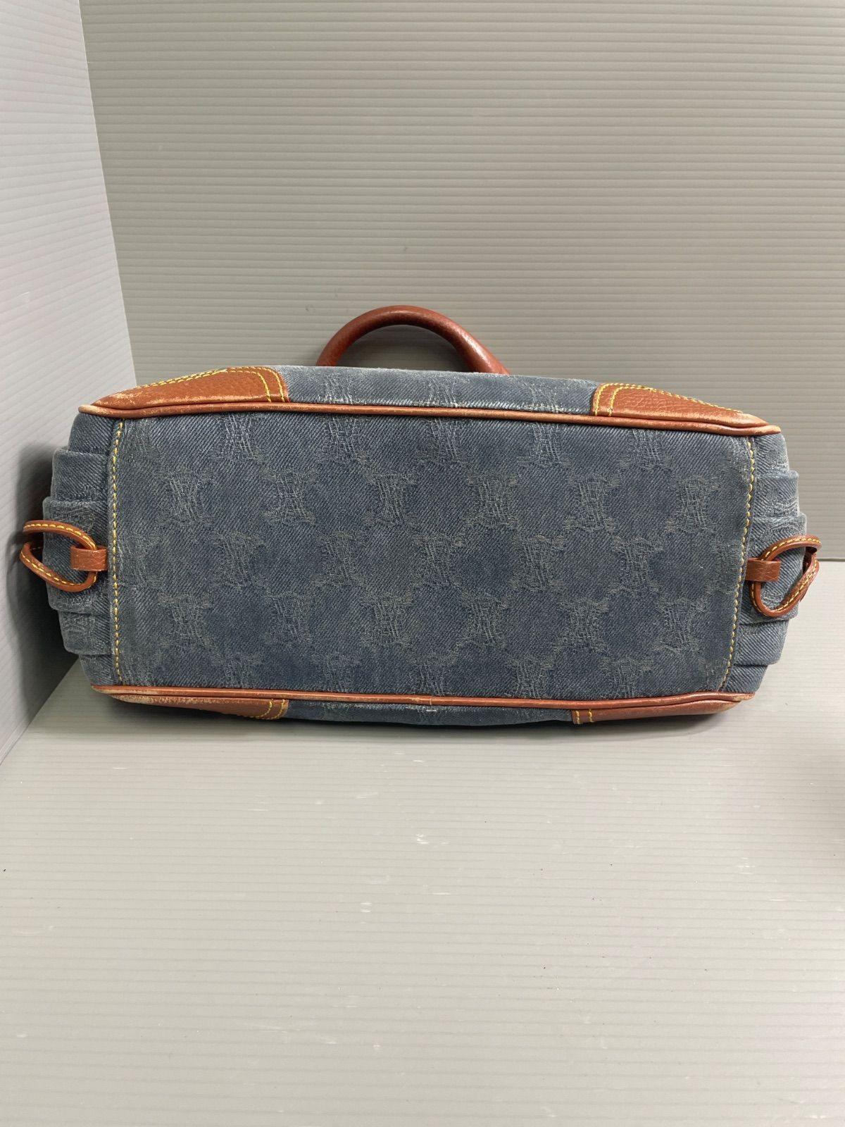 CELINE Hand Bag Tote Purse Boogie Macadam Denim Leather Brown Authentic