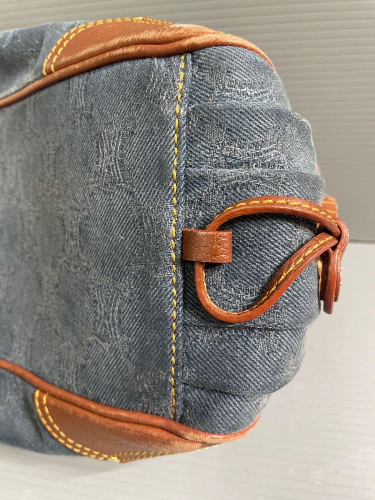 CELINE Hand Bag Tote Purse Boogie Macadam Denim Leather Brown Authentic