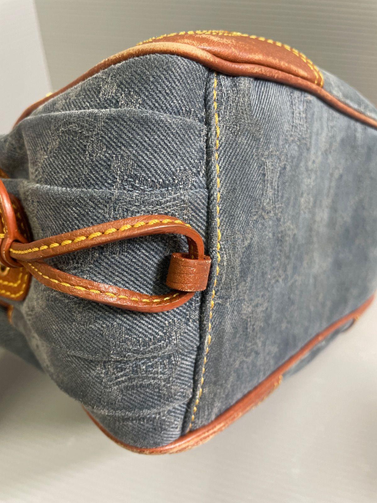 CELINE Hand Bag Tote Purse Boogie Macadam Denim Leather Brown Authentic