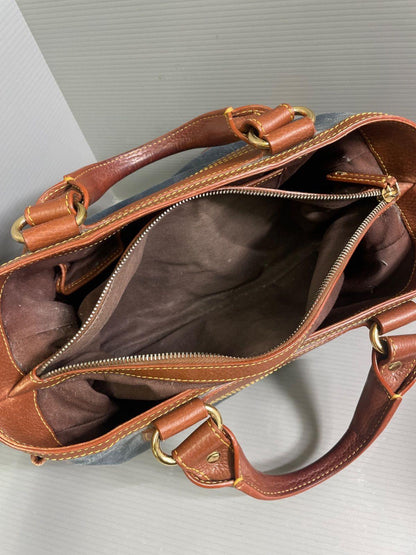 CELINE Hand Bag Tote Purse Boogie Macadam Denim Leather Brown Authentic