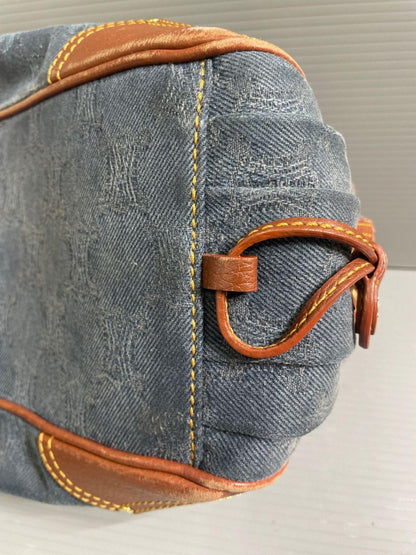CELINE Hand Bag Tote Purse Boogie Macadam Denim Leather Brown Authentic