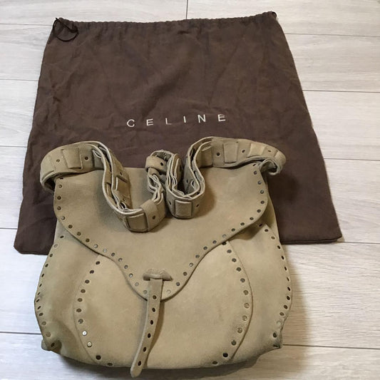 CELINE Shoulder Bag Purse Suede Beige Authentic
