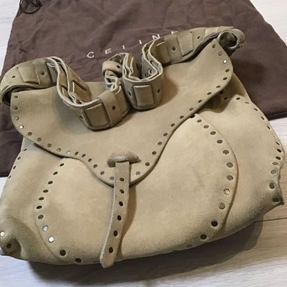 CELINE Shoulder Bag Purse Suede Beige Authentic