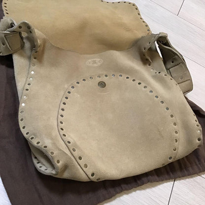 CELINE Shoulder Bag Purse Suede Beige Authentic