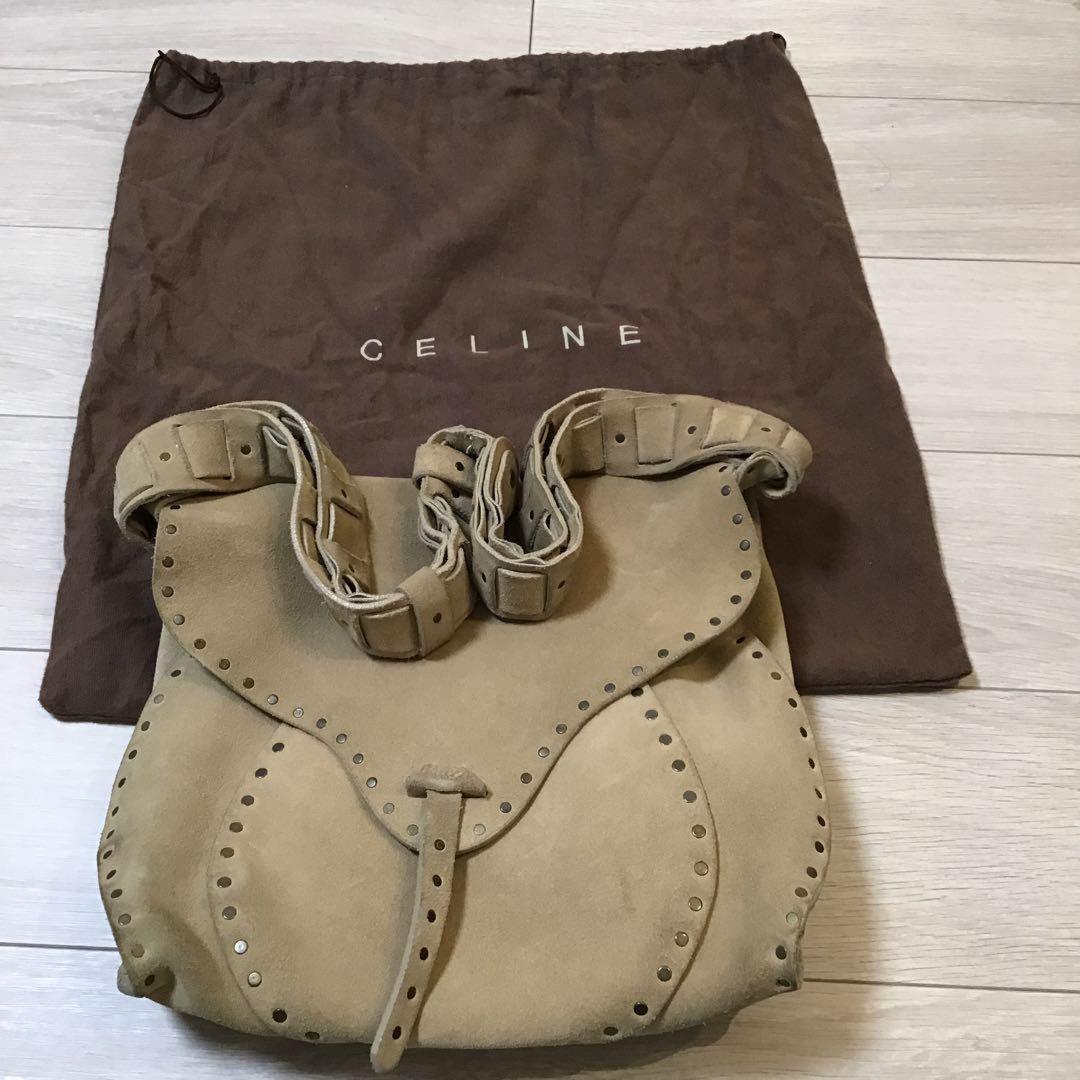 CELINE Shoulder Bag Purse Suede Beige Authentic