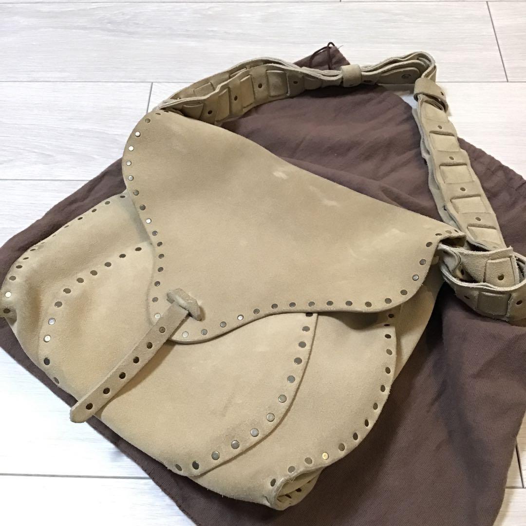 CELINE Shoulder Bag Purse Suede Beige Authentic