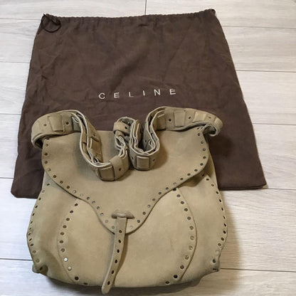 CELINE Shoulder Bag Purse Suede Beige Authentic