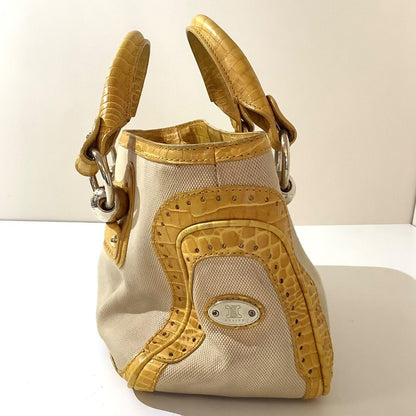 CELINE Hand Bag Tote Purse Boogie Leather Canvas Yellow Authentic