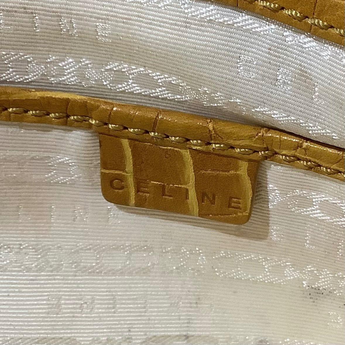 CELINE Hand Bag Tote Purse Boogie Leather Canvas Yellow Authentic