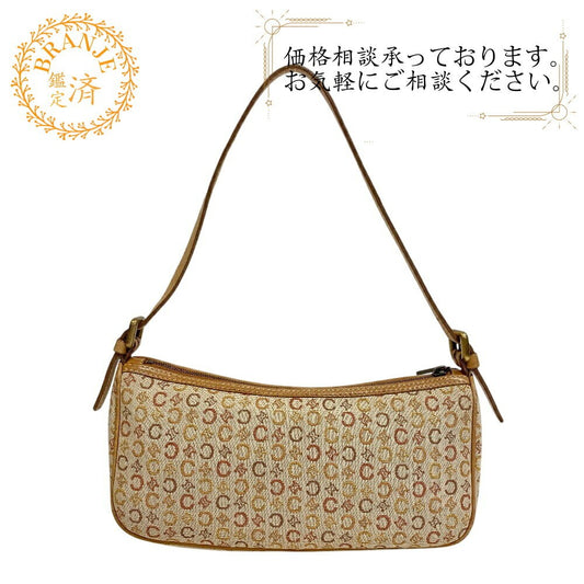 CELINE Accessory Pouch Hand Bag Tote Purse C Macadam Canvas Beige Authentic