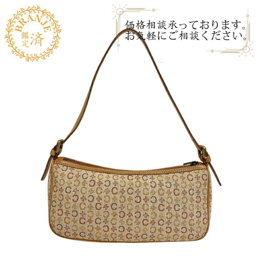 CELINE Accessory Pouch Hand Bag Tote Purse C Macadam Canvas Beige Authentic