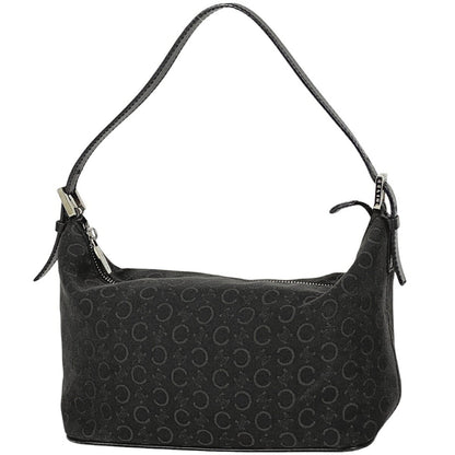 CELINE Accessory Pouch Hand Bag Tote Purse C Macadam Canvas Leather Black Auth