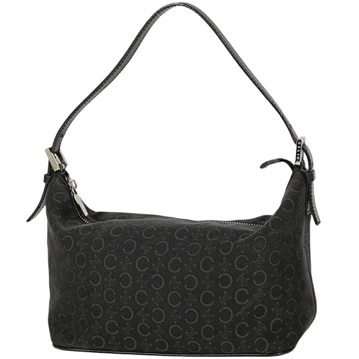CELINE Accessory Pouch Hand Bag Tote Purse C Macadam Canvas Leather Black Auth