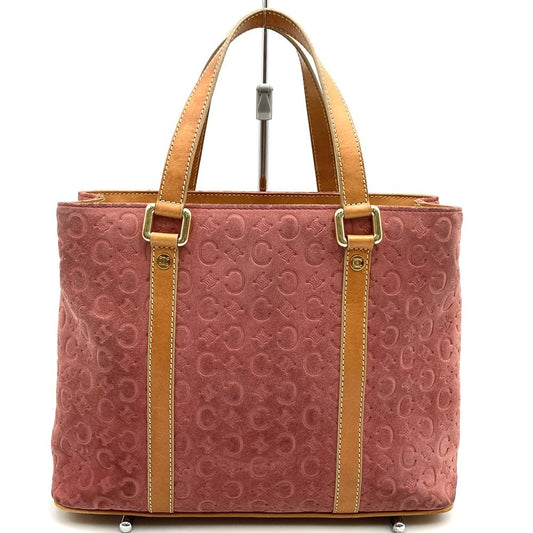 CELINE Hand Bag Tote Purse C Macadam Suede Leather Pink Authentic