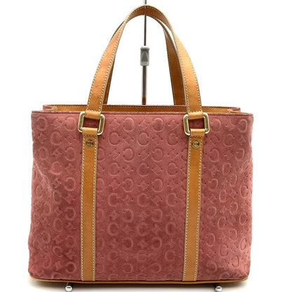 CELINE Hand Bag Tote Purse C Macadam Suede Leather Pink Authentic