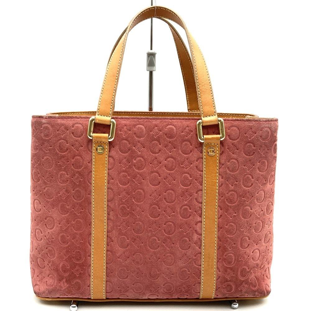CELINE Hand Bag Tote Purse C Macadam Suede Leather Pink Authentic