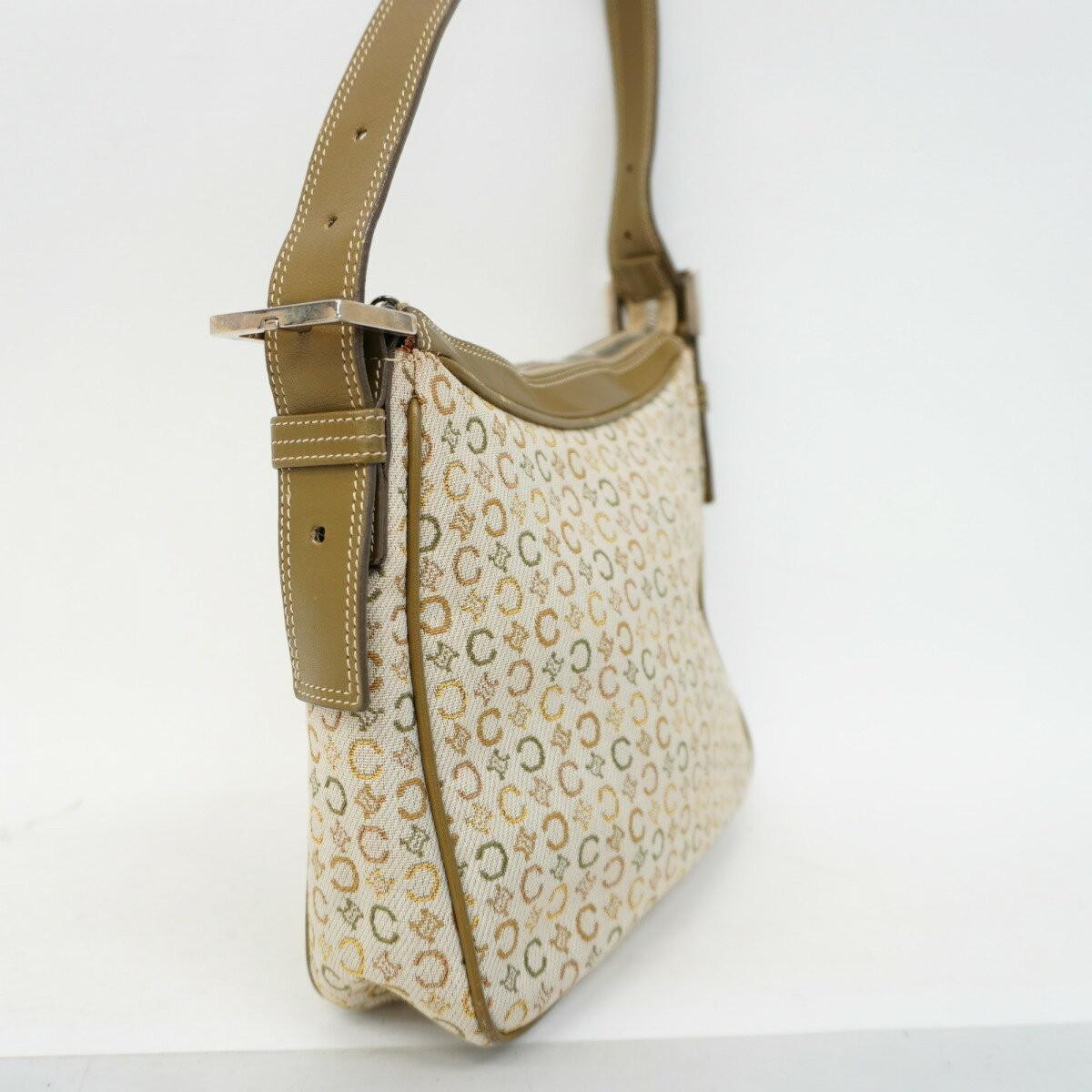 CELINE Hand Bag Tote Purse C Macadam Canvas Khaki Authentic