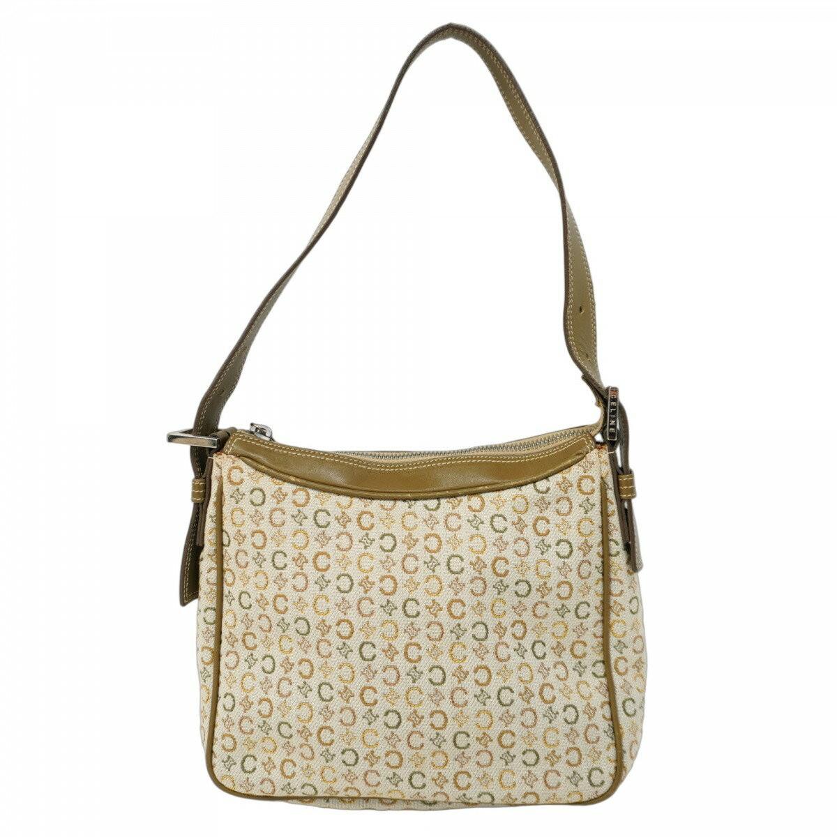 CELINE Hand Bag Tote Purse C Macadam Canvas Khaki Authentic
