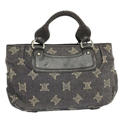 CELINE Hand Bag Tote Purse Macadam Denim Black Authentic