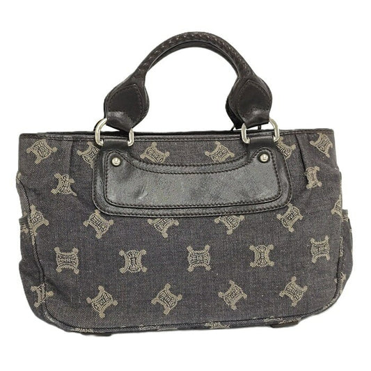 CELINE Hand Bag Tote Purse Macadam Denim Black Authentic