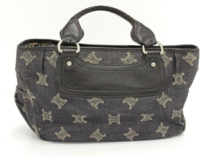 CELINE Hand Bag Tote Purse Macadam Denim Black Authentic