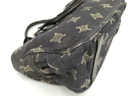 CELINE Hand Bag Tote Purse Macadam Denim Black Authentic
