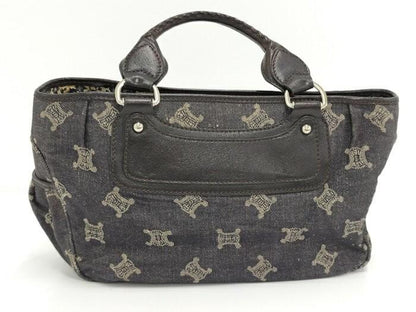 CELINE Hand Bag Tote Purse Macadam Denim Black Authentic