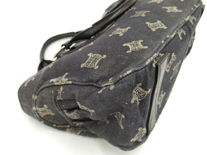 CELINE Hand Bag Tote Purse Macadam Denim Black Authentic