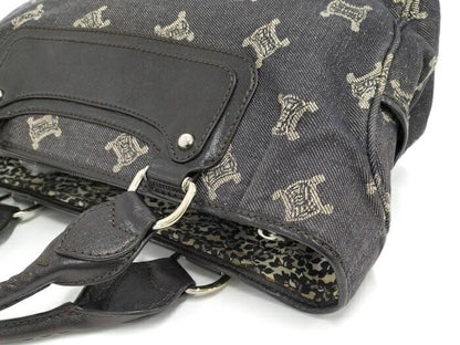 CELINE Hand Bag Tote Purse Macadam Denim Black Authentic