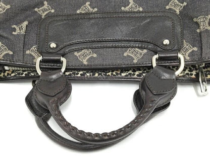 CELINE Hand Bag Tote Purse Macadam Denim Black Authentic
