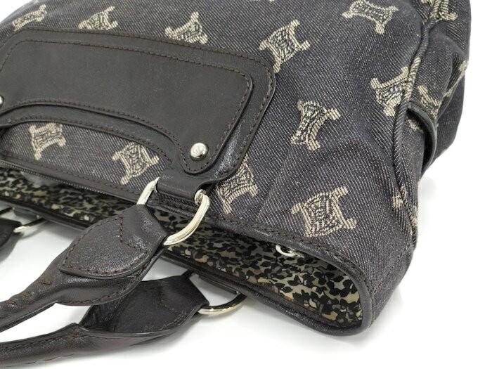 CELINE Hand Bag Tote Purse Macadam Denim Black Authentic
