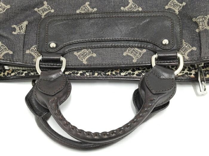 CELINE Hand Bag Tote Purse Macadam Denim Black Authentic