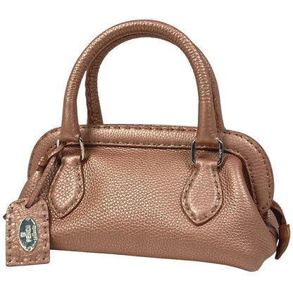 FENDI Hand Bag Tote Purse Selleria Leather Metallic Pink Authentic