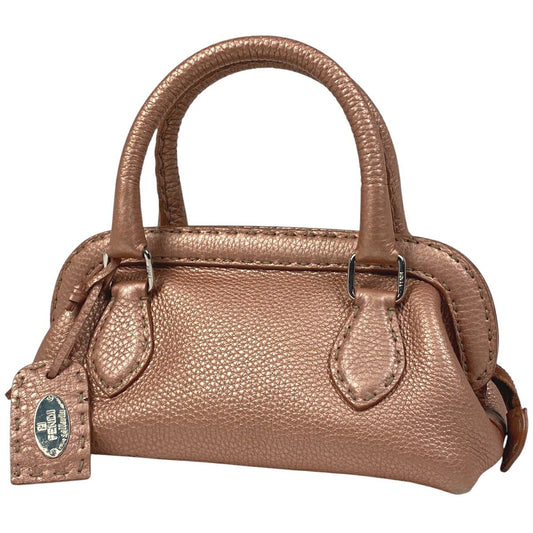 FENDI Hand Bag Tote Purse Selleria Leather Metallic Pink Authentic