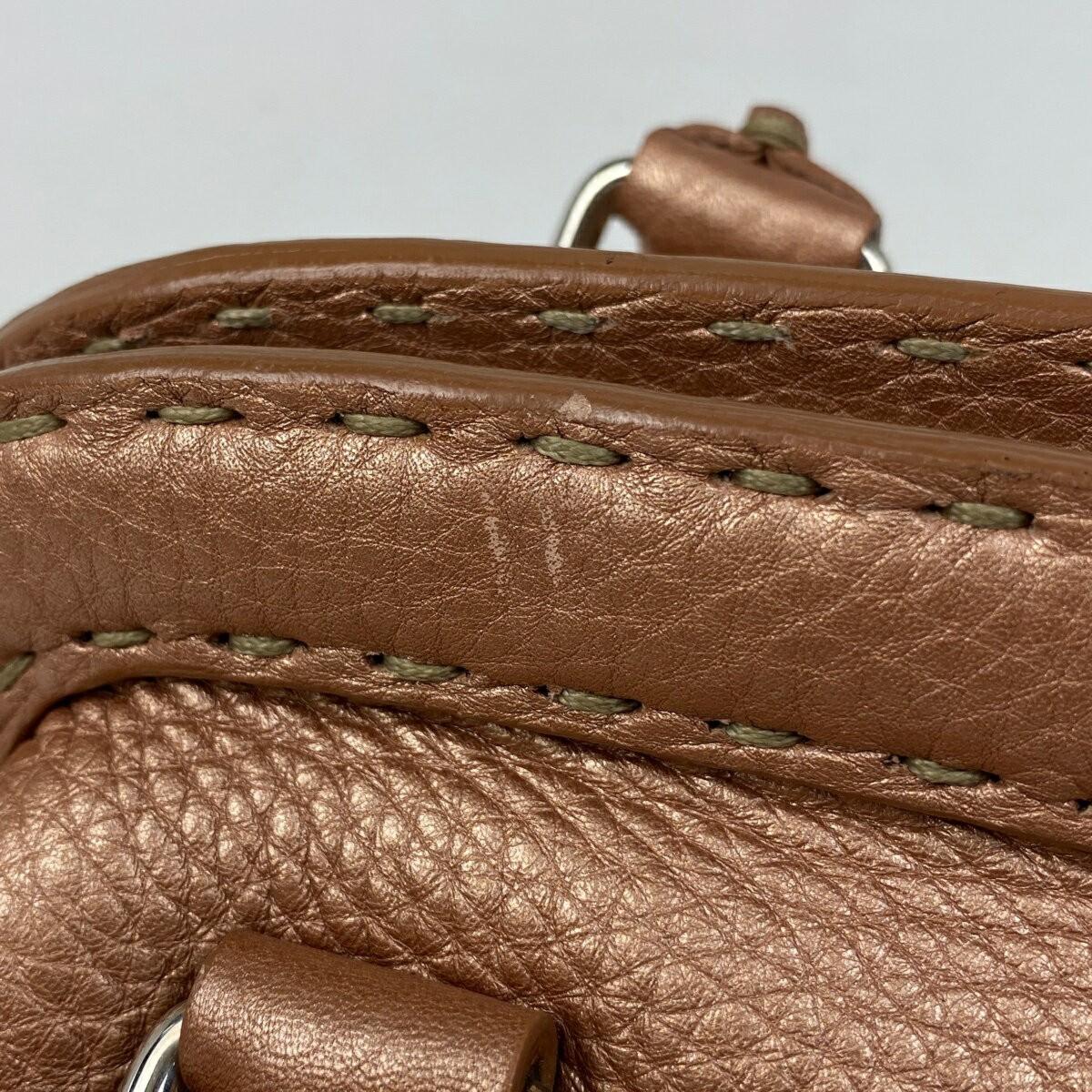 FENDI Hand Bag Tote Purse Selleria Leather Metallic Pink Authentic