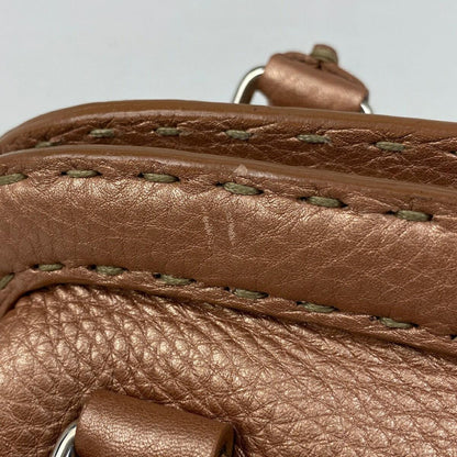 FENDI Hand Bag Tote Purse Selleria Leather Metallic Pink Authentic