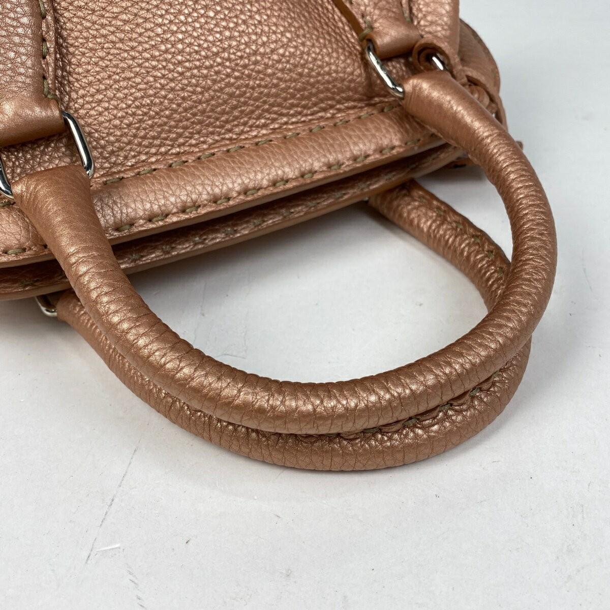 FENDI Hand Bag Tote Purse Selleria Leather Metallic Pink Authentic