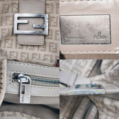 FENDI Shoulder Bag Purse FF Zucchino Canvas Leather Beige Authentic