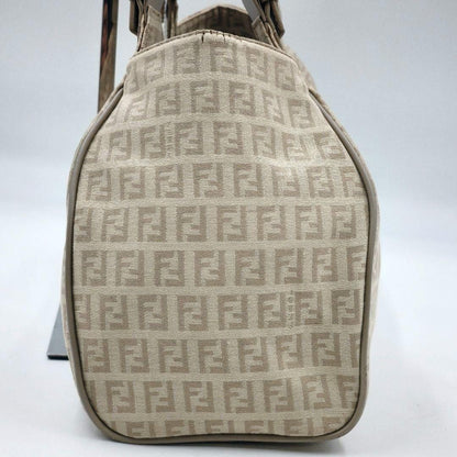 FENDI Shoulder Bag Purse FF Zucchino Canvas Leather Beige Authentic