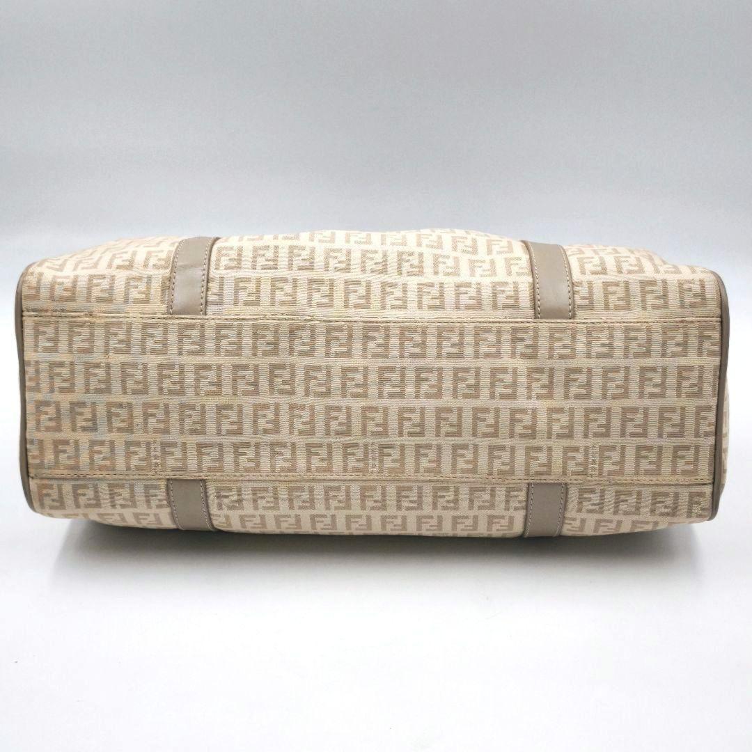 FENDI Shoulder Bag Purse FF Zucchino Canvas Leather Beige Authentic